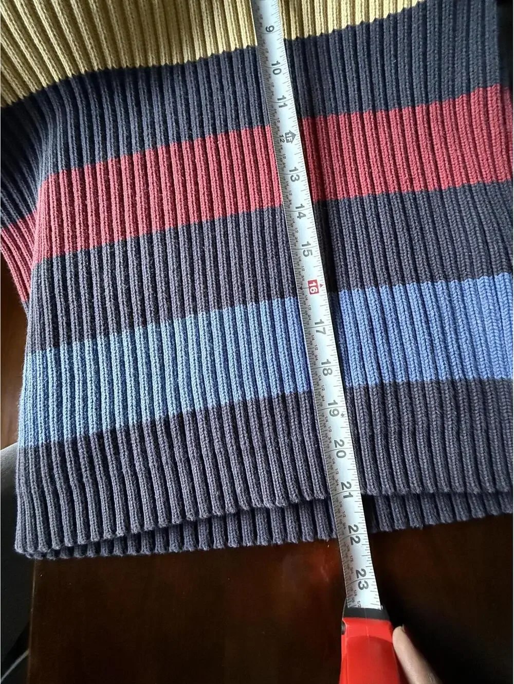 Lands' End Ribbed Half-Zip Sweater in Brown with Multicolor Stripes